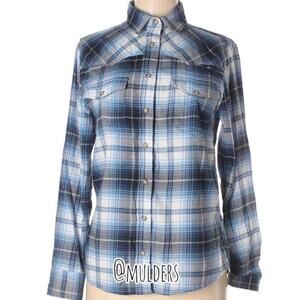 Jach’s Girlfriend bea blue plaid button down shirt